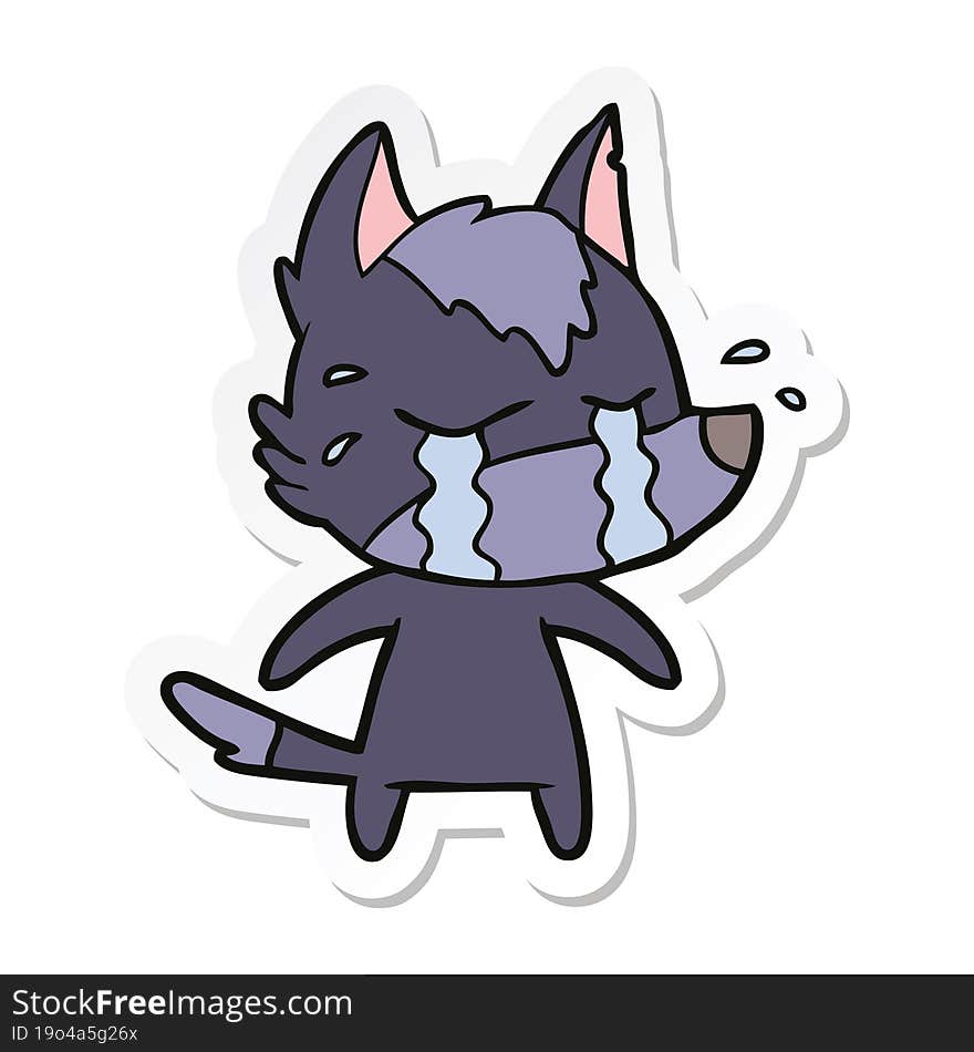 Sticker Of A Cartoon Crying Wolf