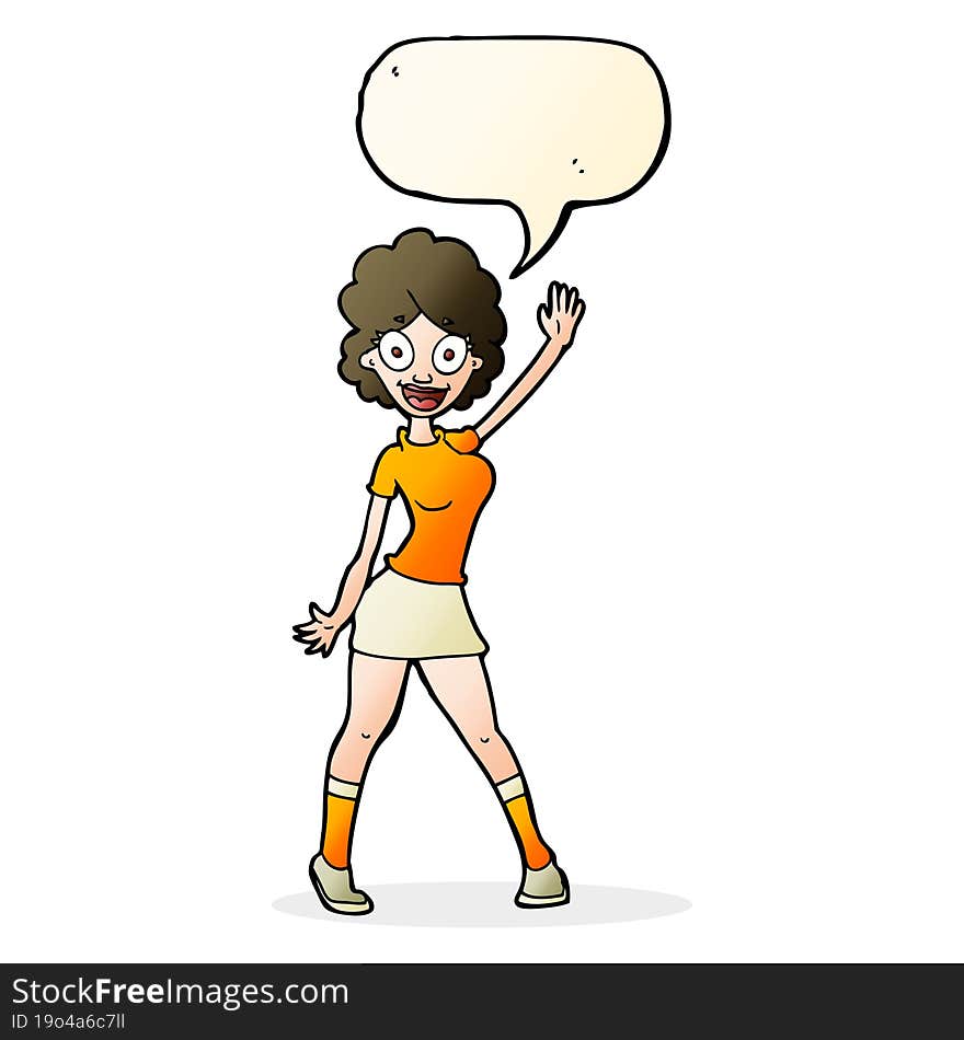 cartoon woman dancing with speech bubble