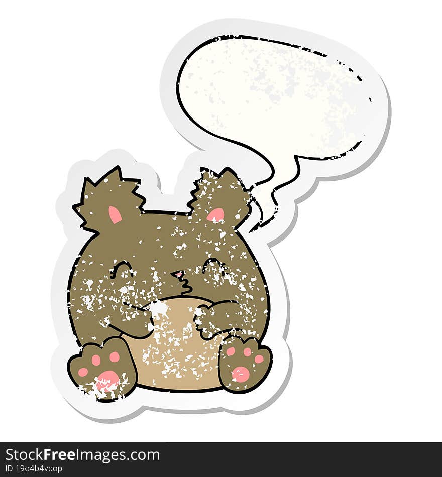 cartoon bear and speech bubble distressed sticker