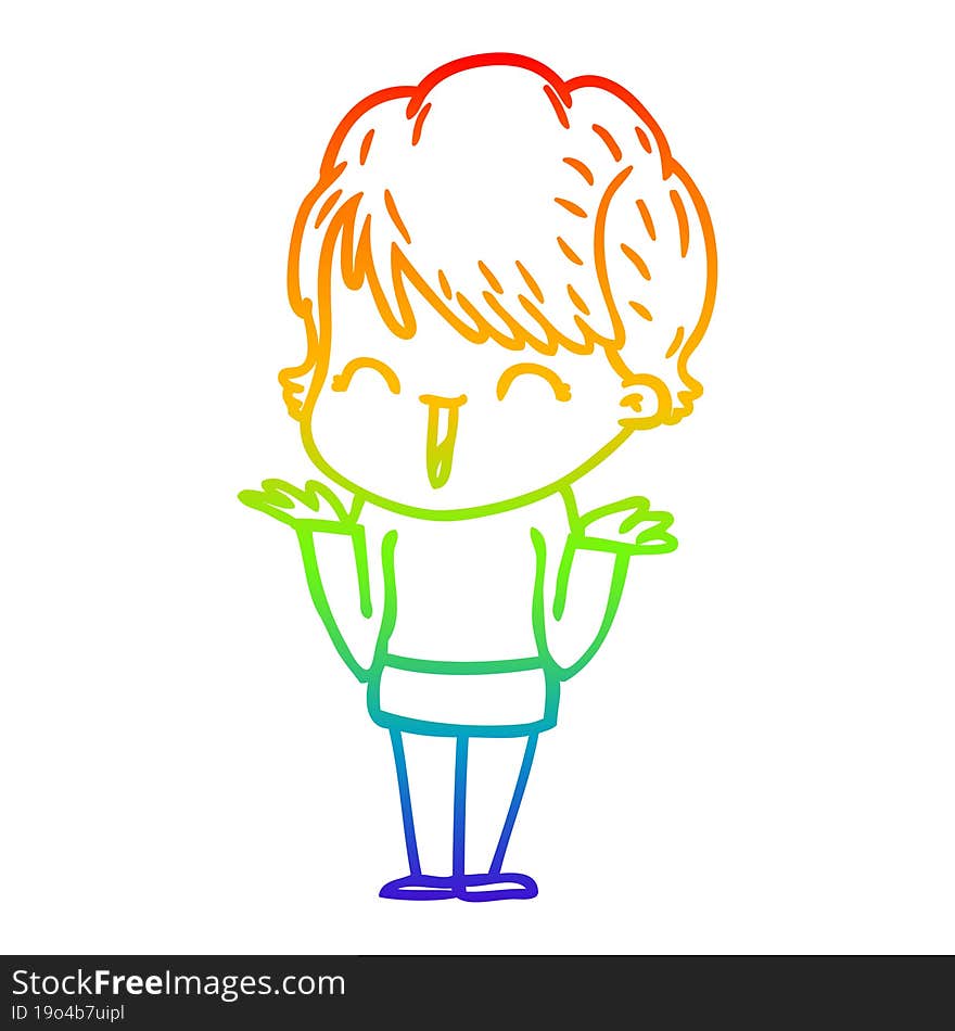 rainbow gradient line drawing of a cartoon laughing woman