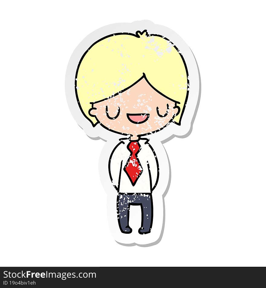 distressed sticker cartoon of a kawaii cute boy