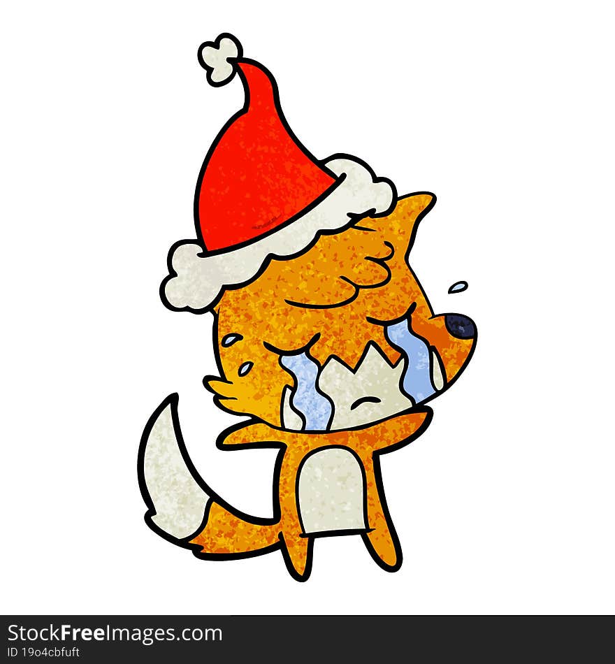 Crying Fox Textured Cartoon Of A Wearing Santa Hat