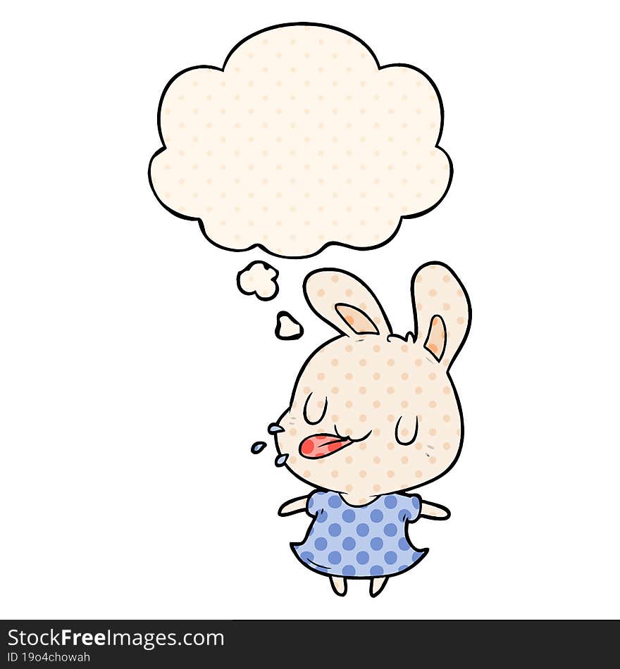 cartoon rabbit with thought bubble in comic book style