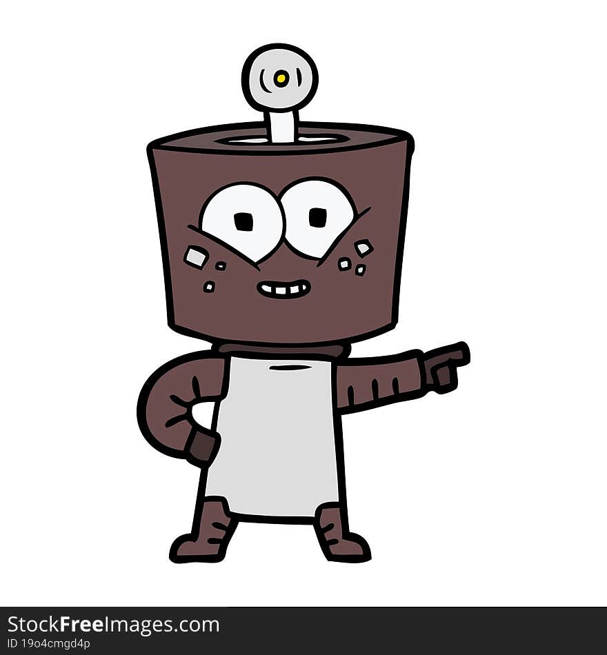 happy cartoon robot pointing. happy cartoon robot pointing