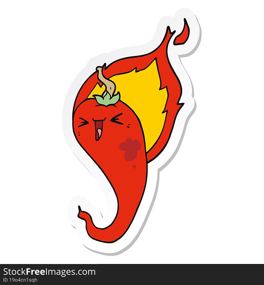 sticker of a cartoon flaming hot chili pepper