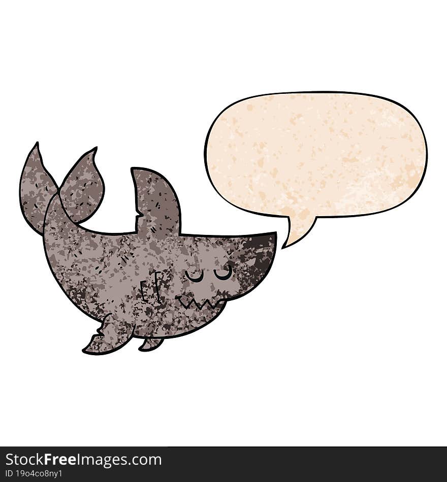 cartoon shark and speech bubble in retro texture style