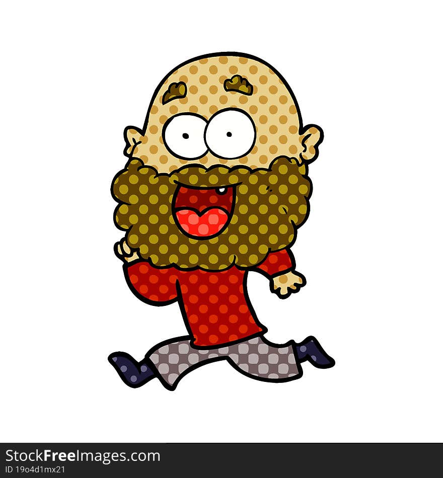 cartoon crazy happy man with beard running. cartoon crazy happy man with beard running