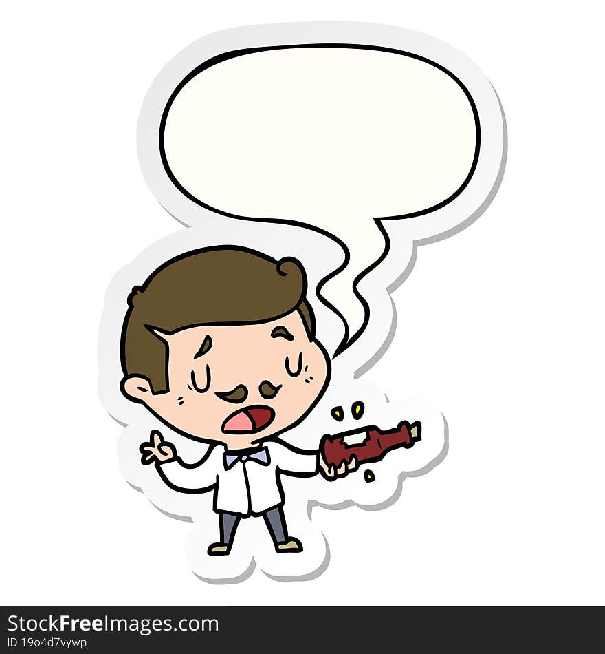 cartoon wine expert explaining and speech bubble sticker