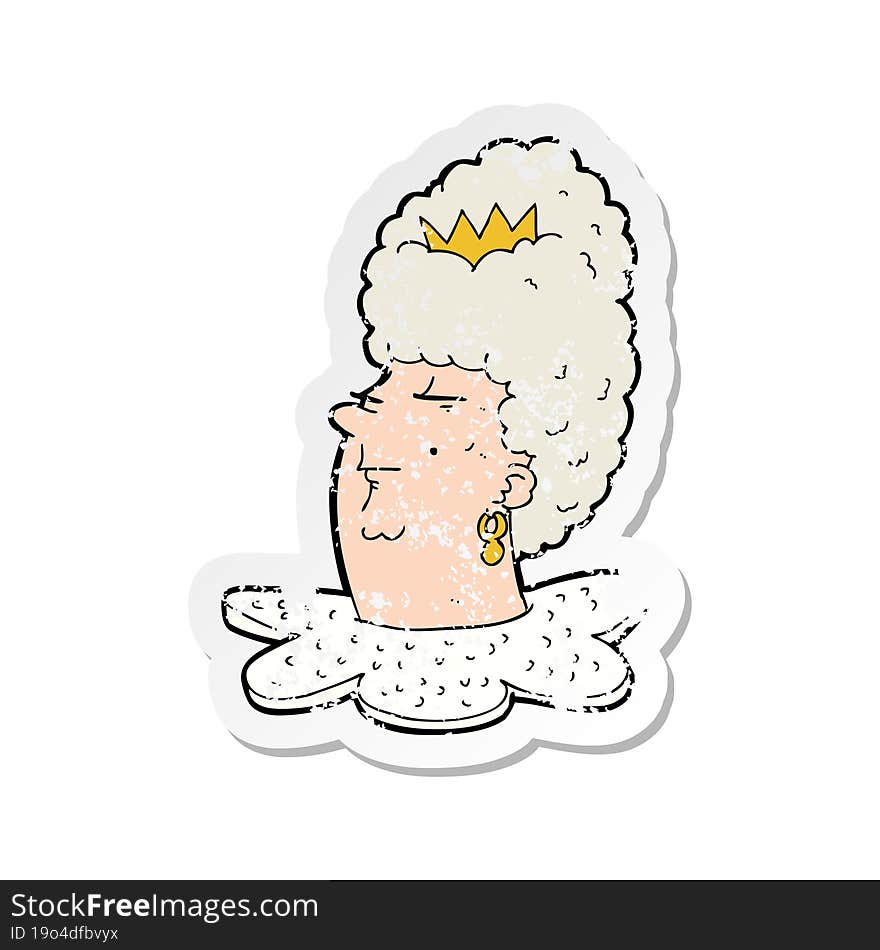 retro distressed sticker of a cartoon queen head