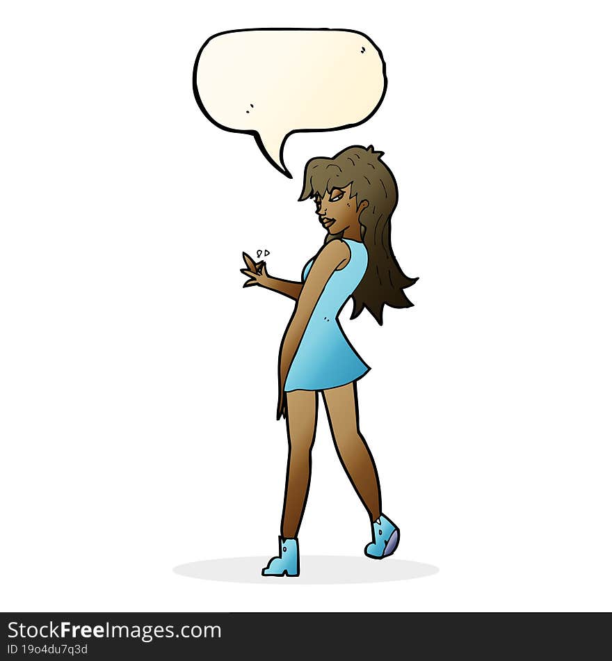 Cartoon Woman Posing In Dress With Speech Bubble