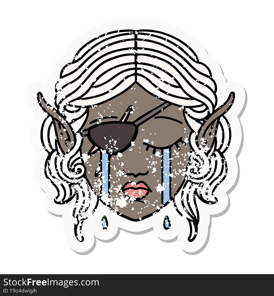 crying elf rogue character face illustration