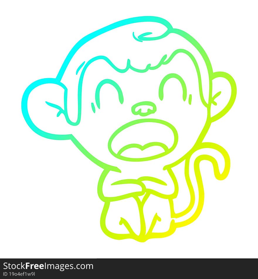 cold gradient line drawing yawning cartoon monkey