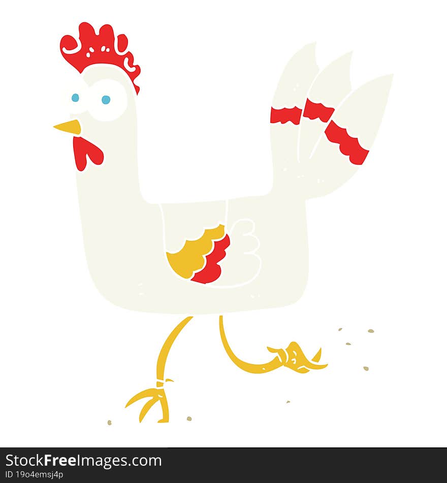 flat color illustration of a cartoon chicken running