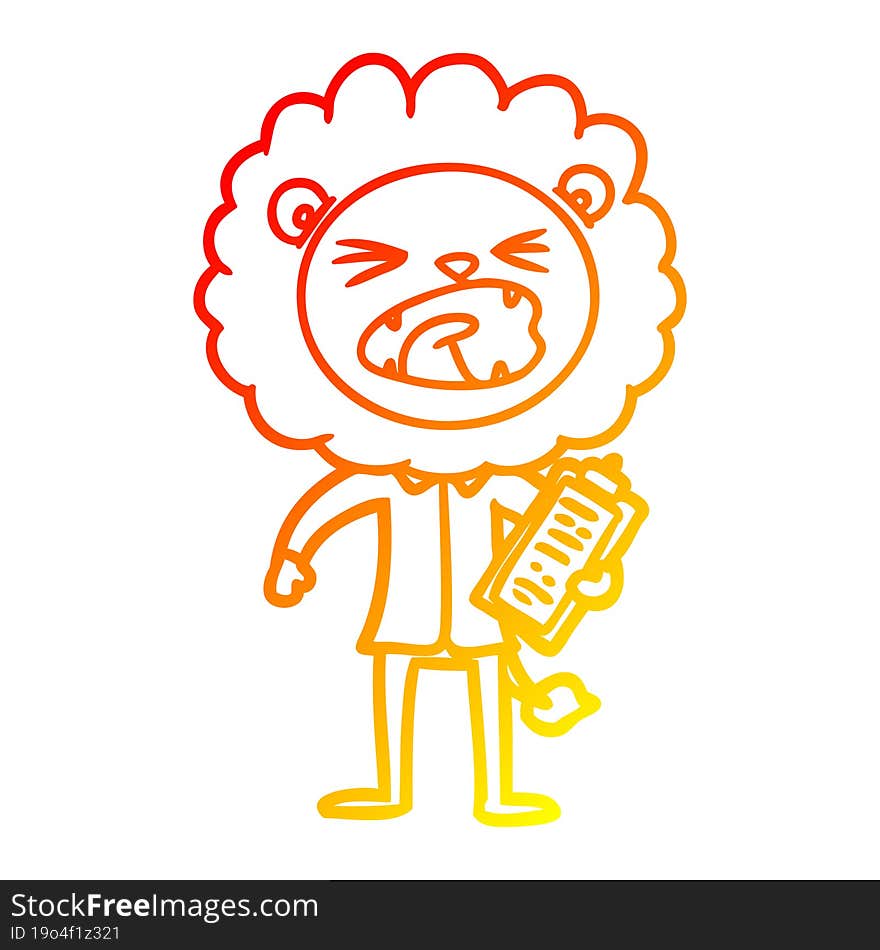 warm gradient line drawing cartoon lion salesman