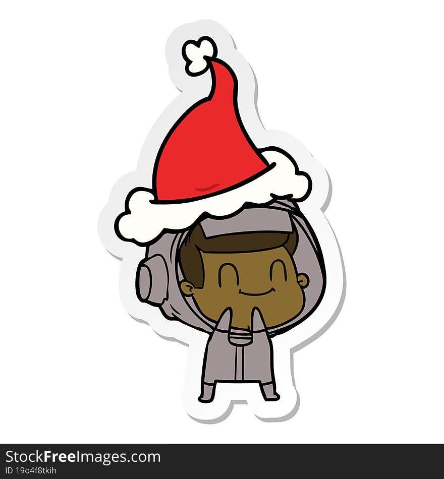 happy sticker cartoon of a astronaut wearing santa hat