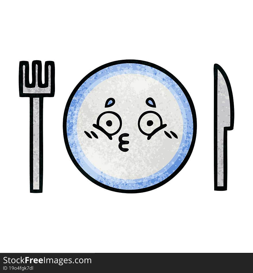 retro grunge texture cartoon of a dinner plate