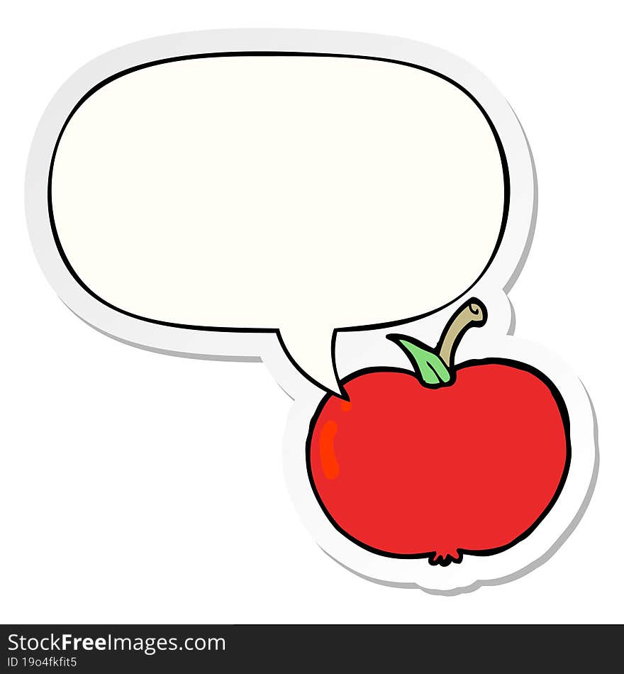 cartoon apple with speech bubble sticker. cartoon apple with speech bubble sticker