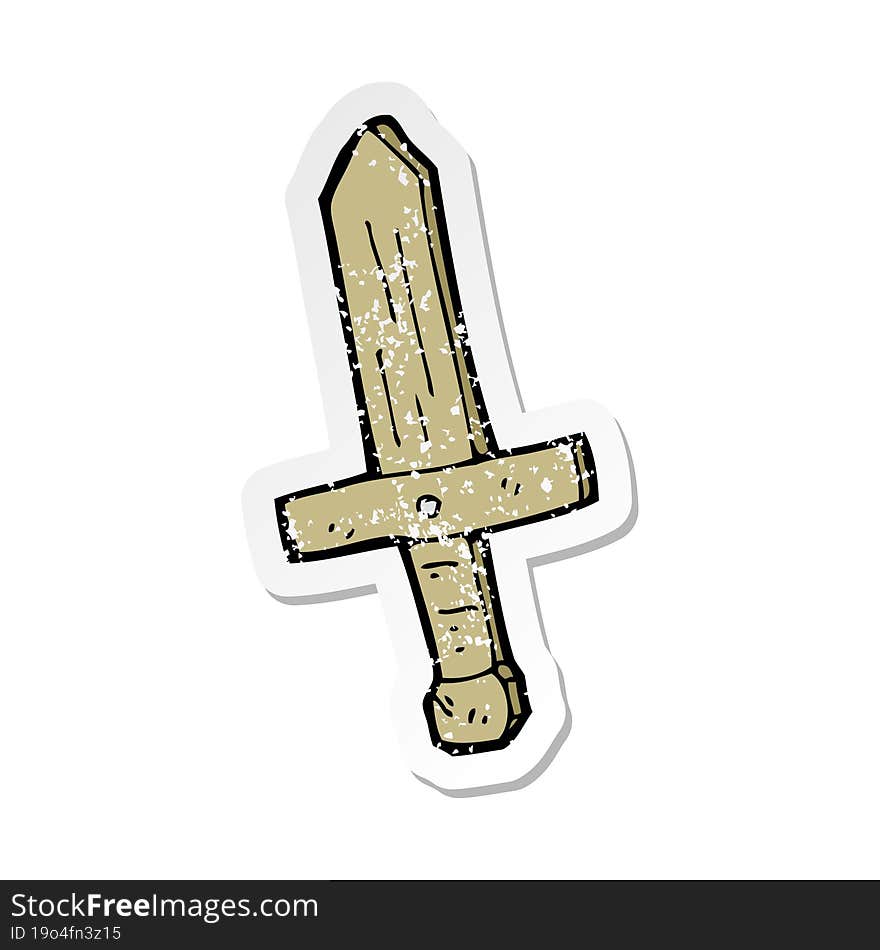 retro distressed sticker of a cartoon wooden sword