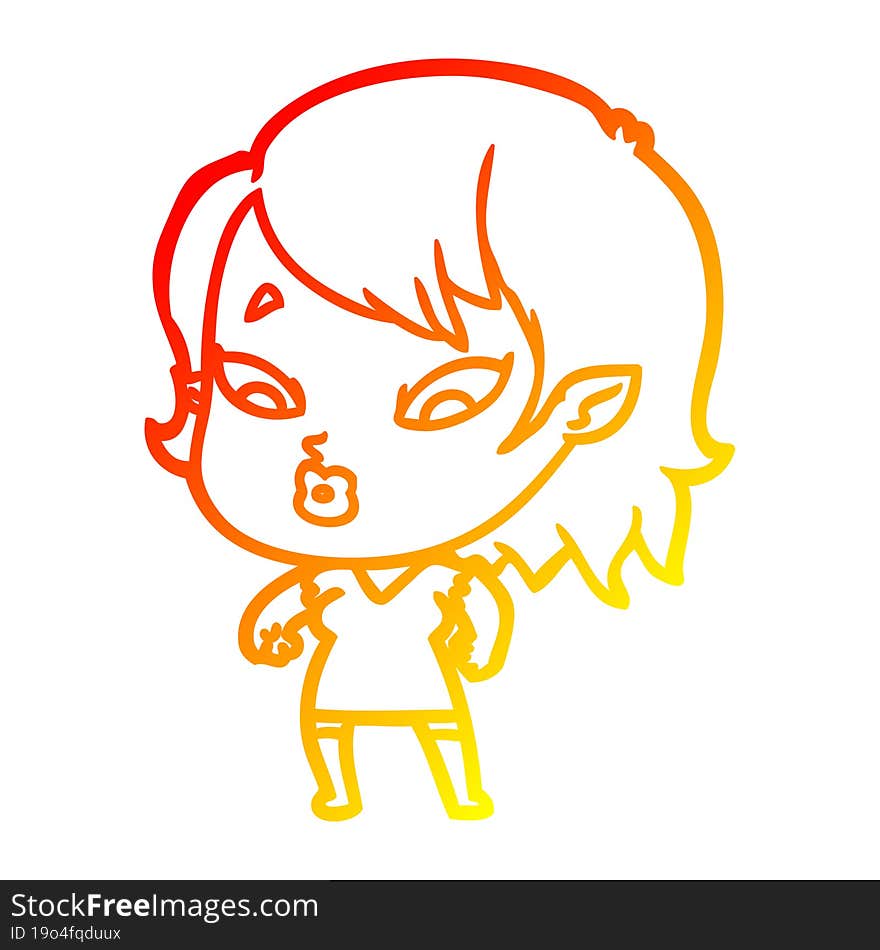 warm gradient line drawing cute cartoon vampire girl