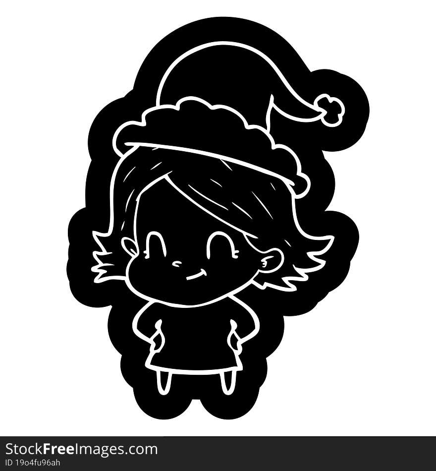 cartoon icon of a friendly girl wearing santa hat