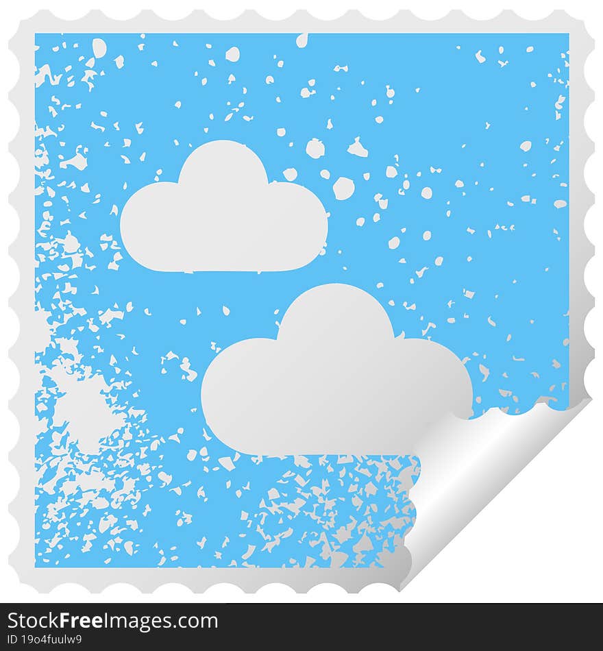 distressed square peeling sticker symbol of a snow cloud