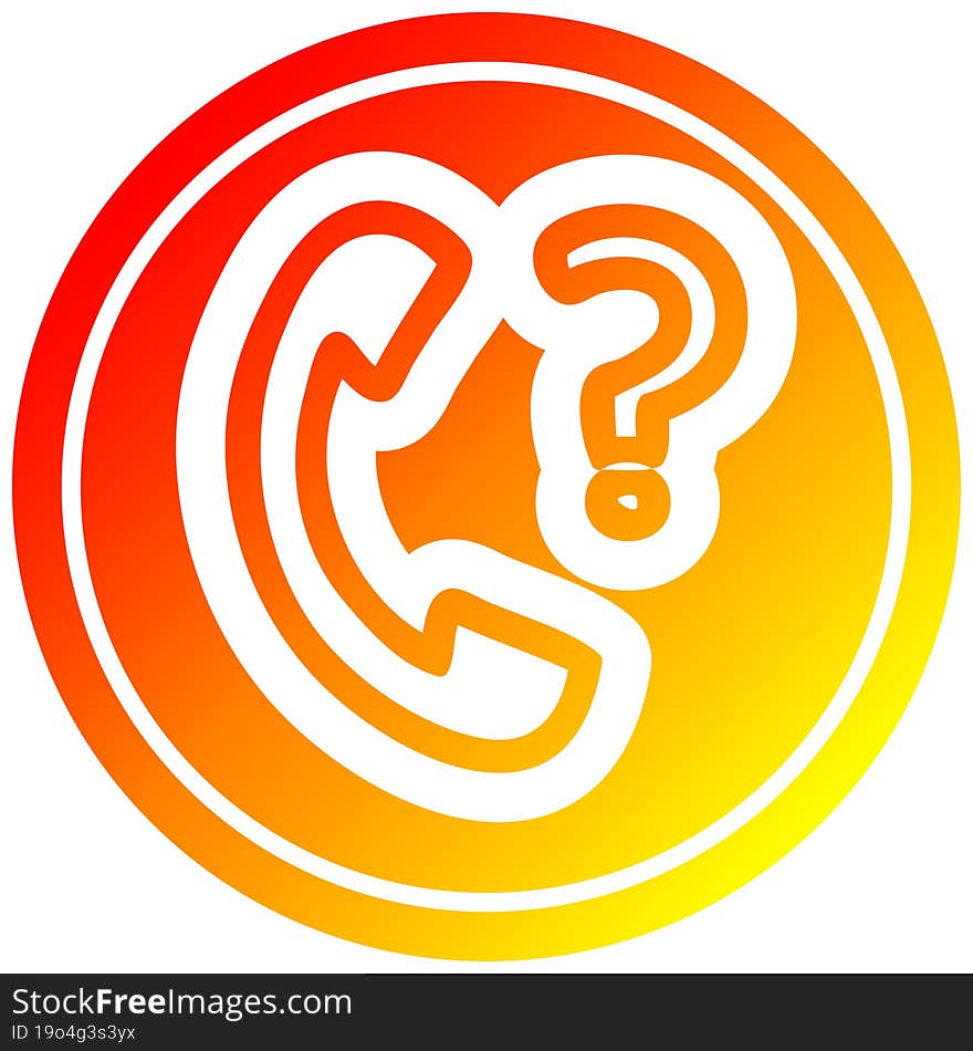 telephone handset with question mark circular in hot gradient spectrum