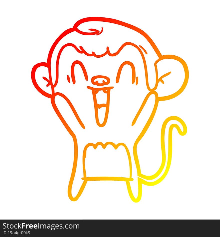 warm gradient line drawing of a cartoon laughing monkey