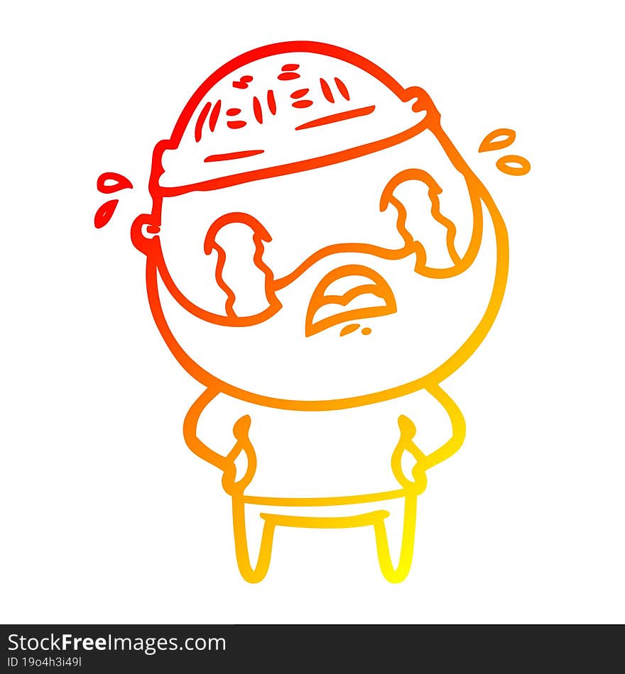 warm gradient line drawing cartoon bearded man crying