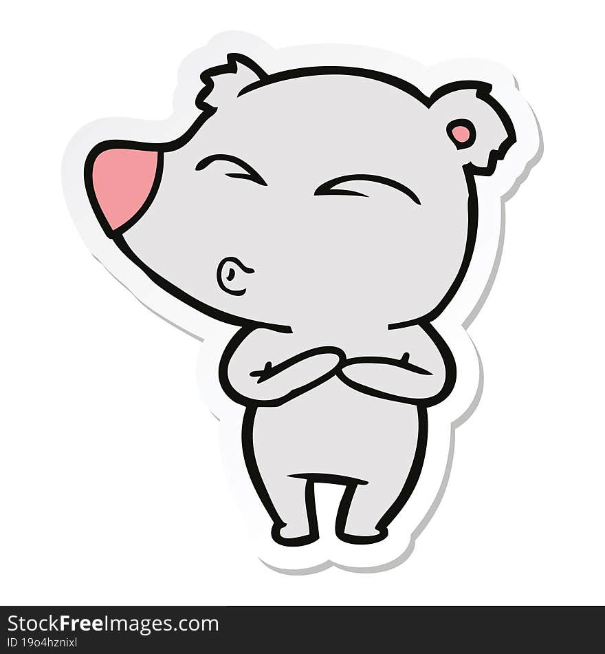 Sticker Of A Cartoon Whistling Bear