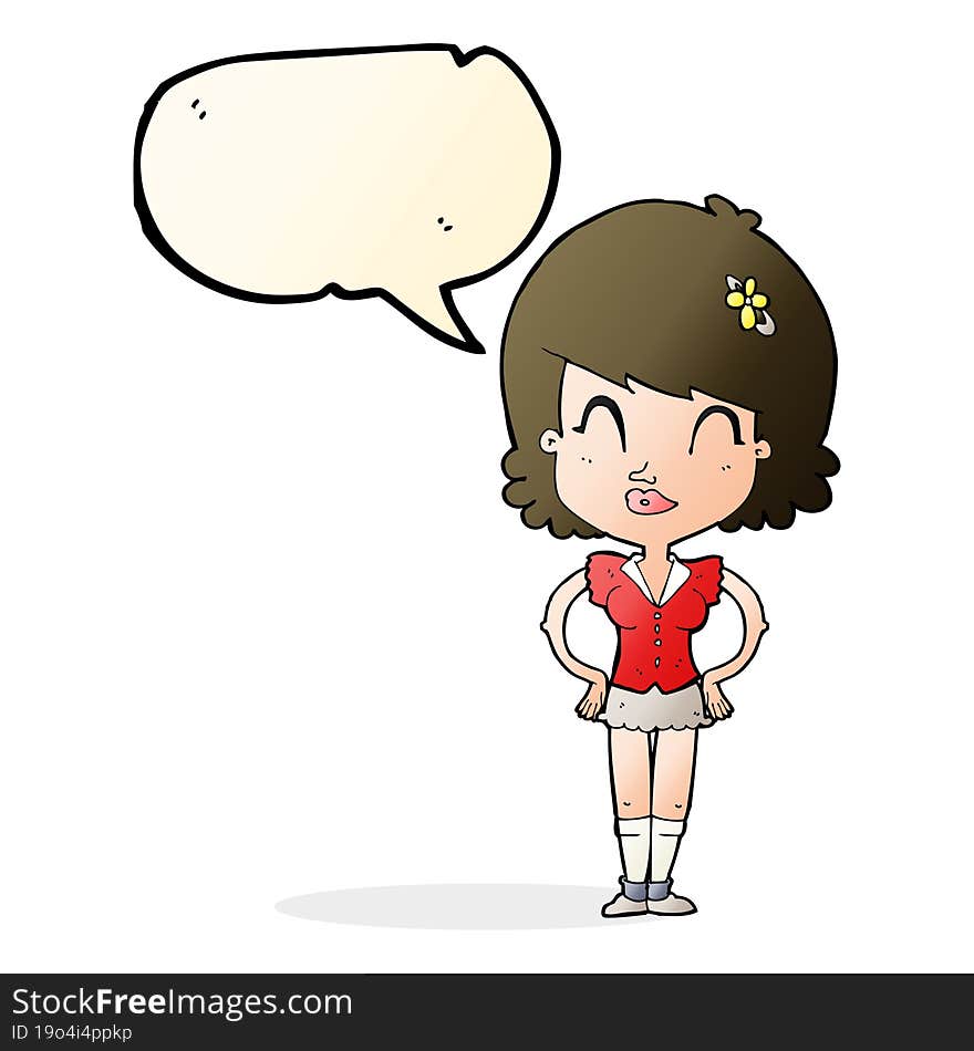 cartoon happy woman with speech bubble