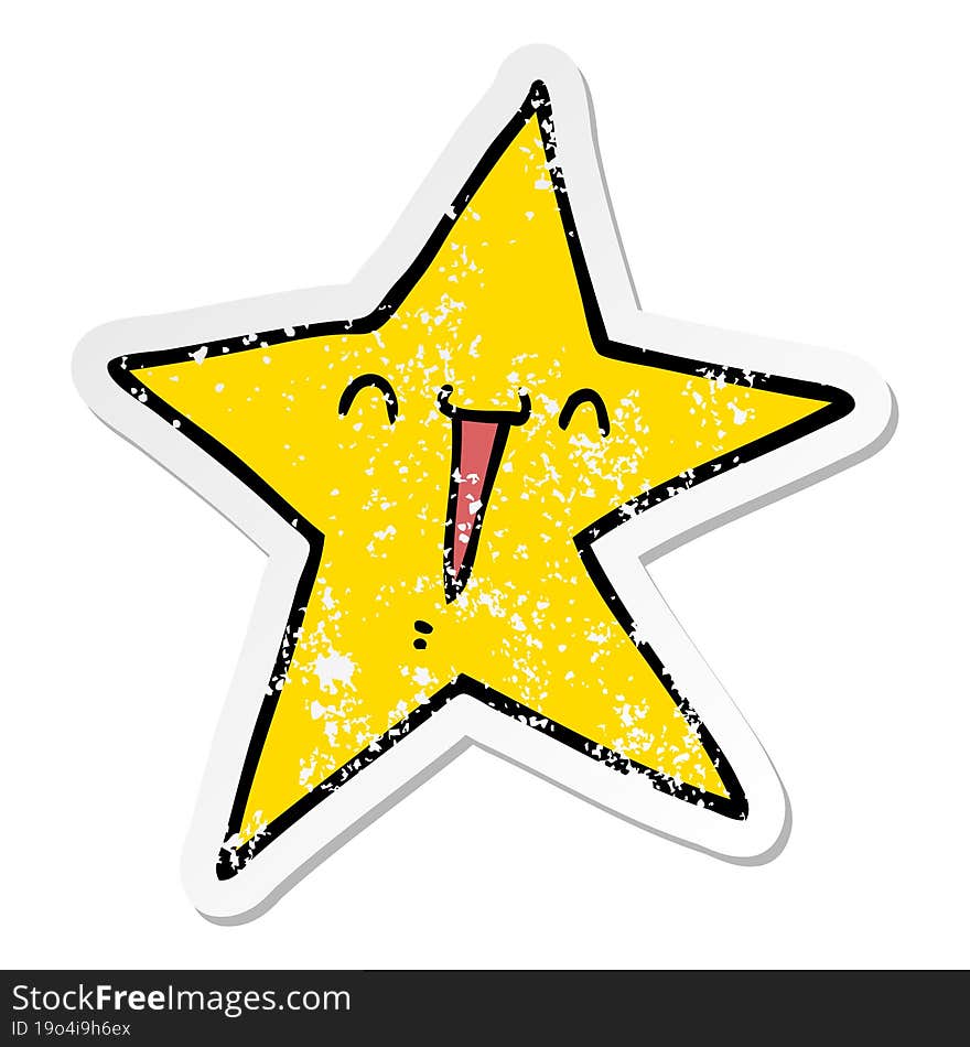 distressed sticker of a happy cartoon star