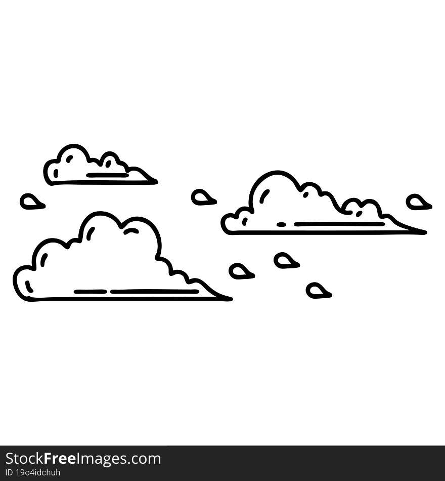 illustration of a traditional black line work tattoo style floating clouds