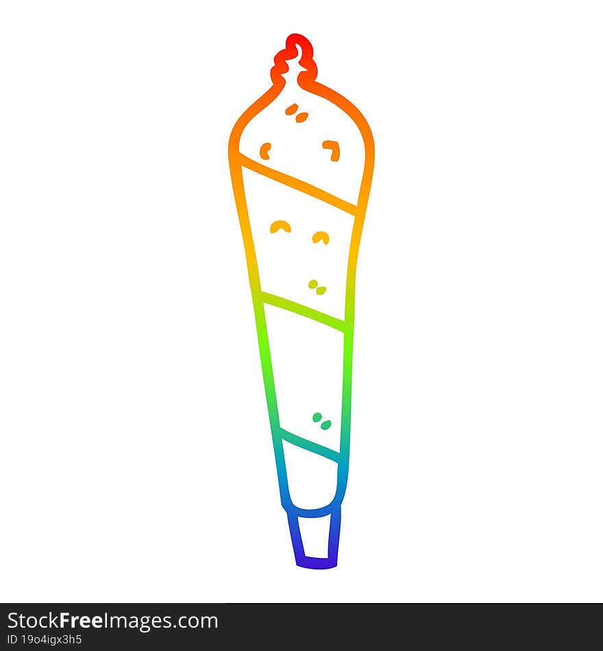 Rainbow Gradient Line Drawing Cartoon Marijuana Joint