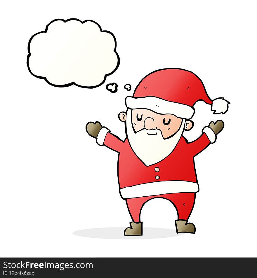 cartoon dancing santa with thought bubble