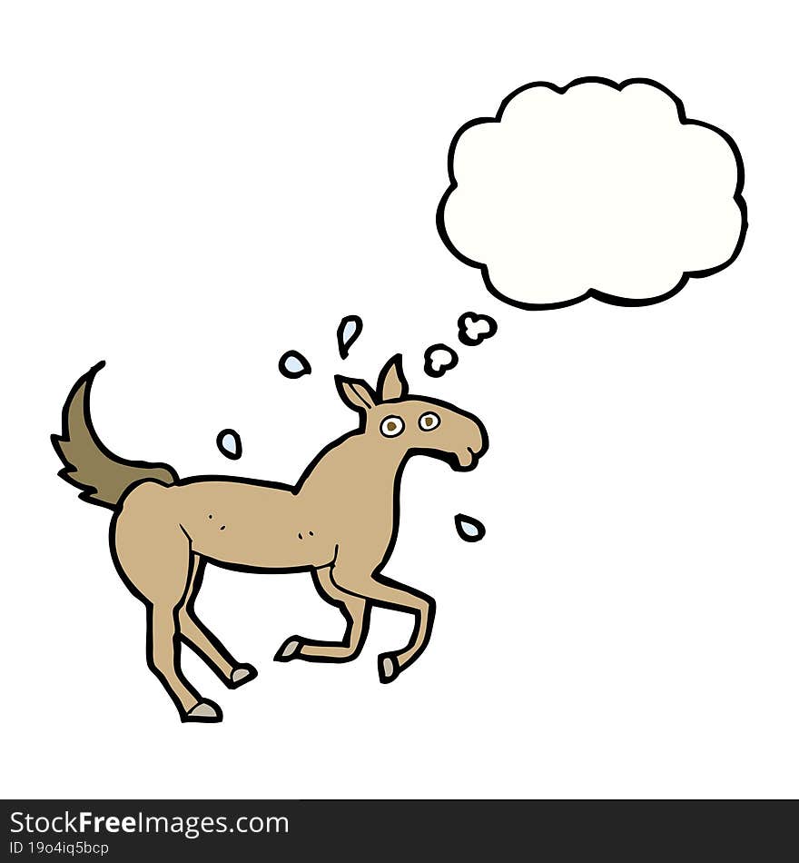 cartoon horse sweating with thought bubble