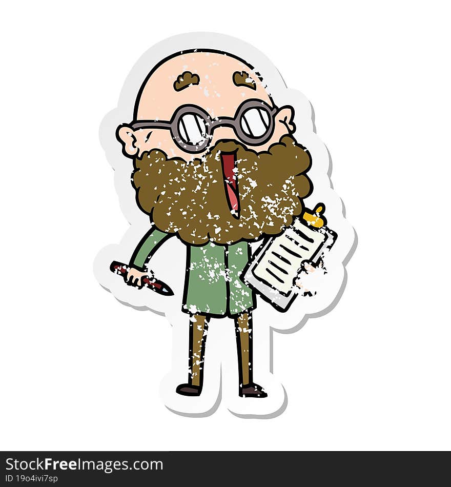 distressed sticker of a cartoon joyful man with beard