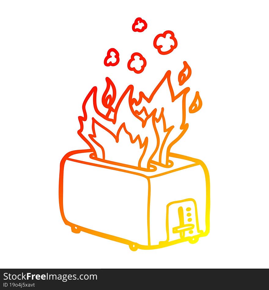 warm gradient line drawing cartoon burning toaster