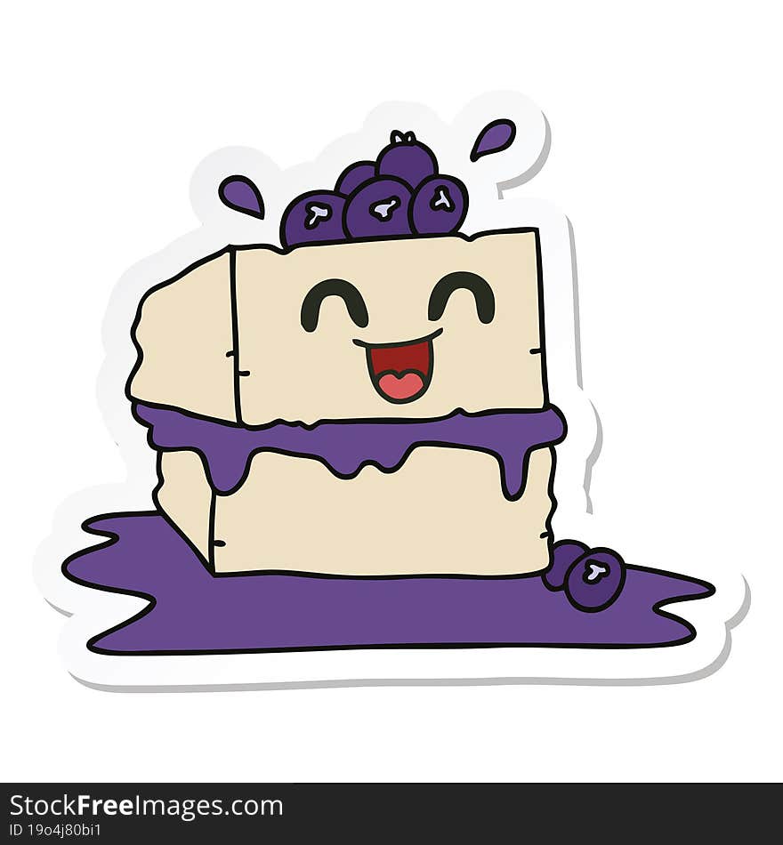 sticker of a quirky hand drawn cartoon happy cake slice