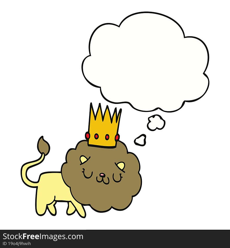 Cartoon Lion With Crown And Thought Bubble