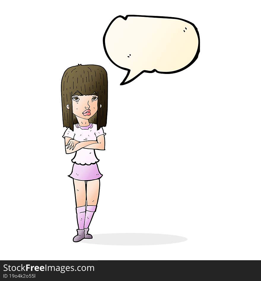 cartoon girl with crossed arms with speech bubble