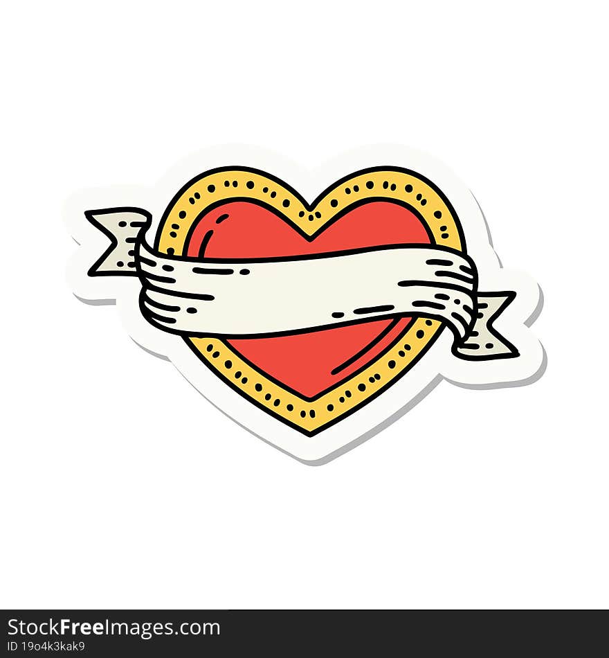 sticker of tattoo in traditional style of a heart and banner. sticker of tattoo in traditional style of a heart and banner