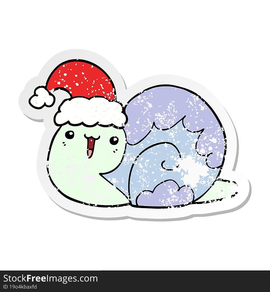 distressed sticker of a cute cartoon christmas snail