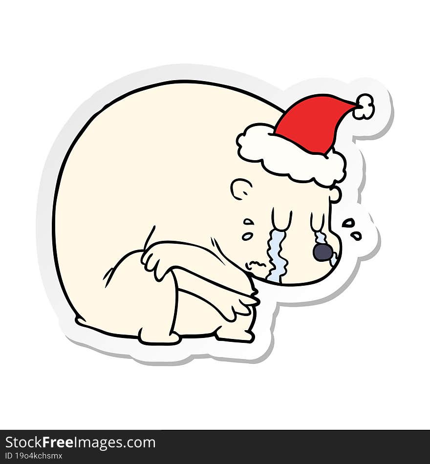 Crying Sticker Cartoon Of A Polar Bear Wearing Santa Hat