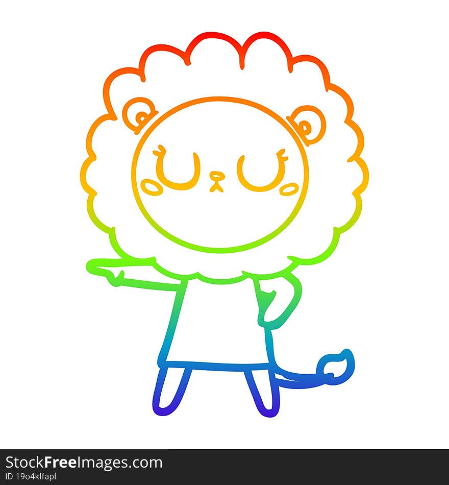 rainbow gradient line drawing of a cartoon lion