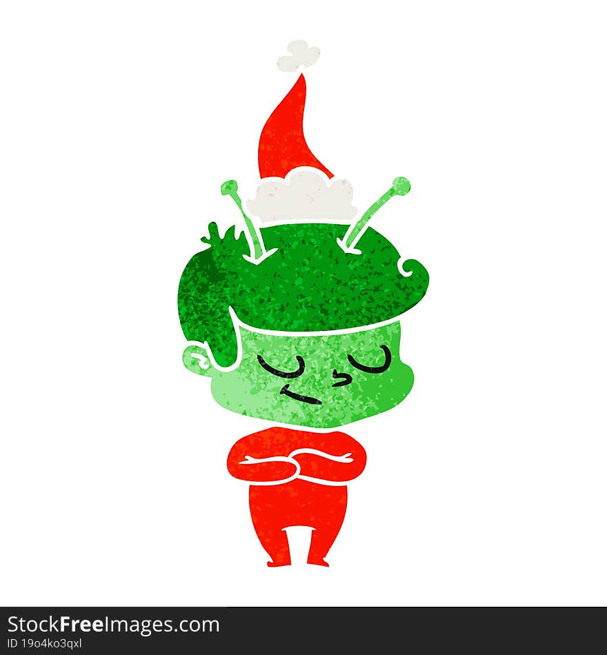 Friendly Retro Cartoon Of A Spaceman Wearing Santa Hat