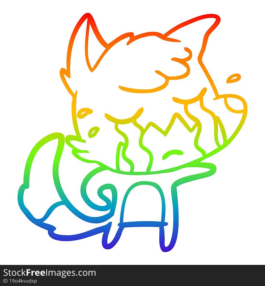 rainbow gradient line drawing crying fox cartoon