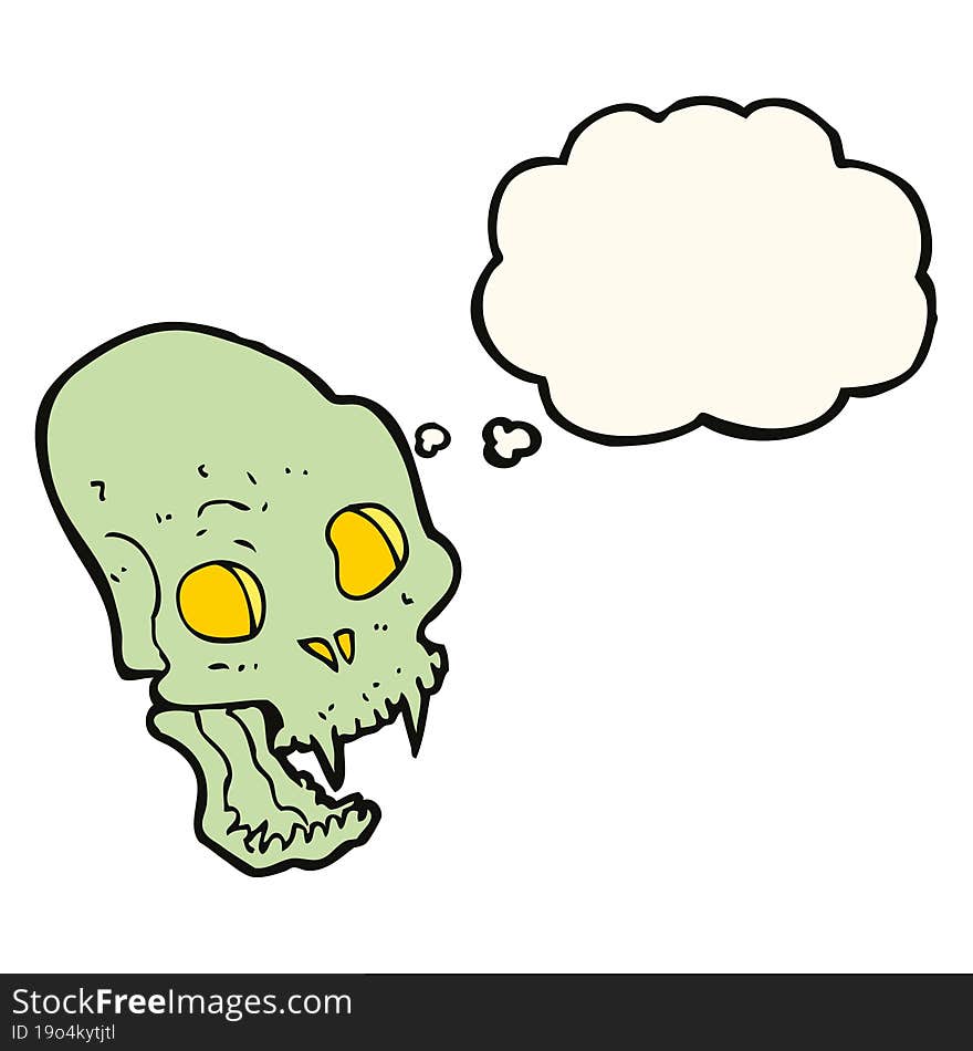 cartoon spooky vampire skull with thought bubble