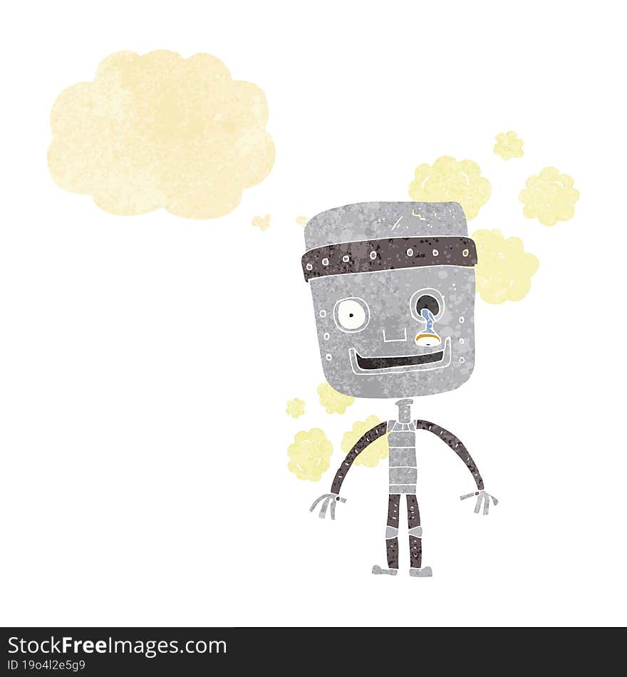 cartoon funny robot with thought bubble