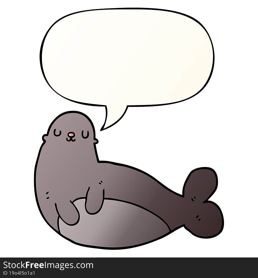 cartoon seal and speech bubble in smooth gradient style