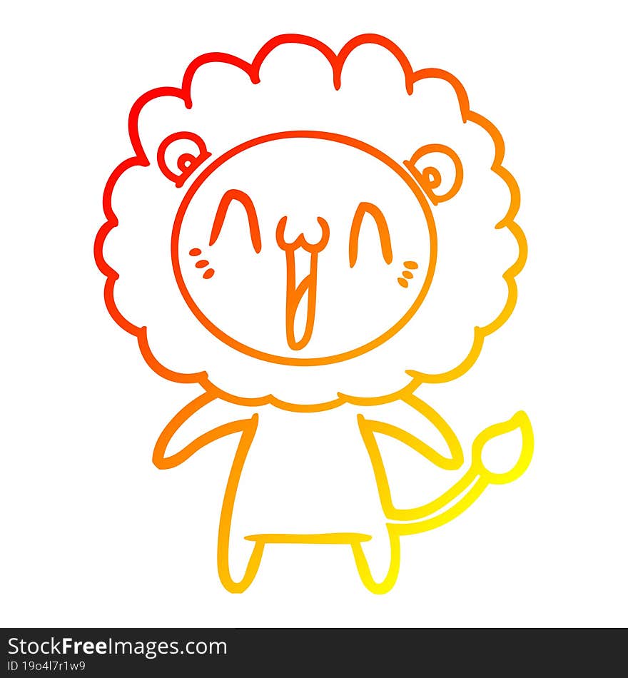 warm gradient line drawing happy cartoon lion